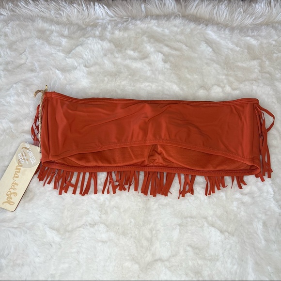 NEW Cabana Del Sol Burnt Orange Fringe Bandeau Bikini Top Size L - Picture 5 of 5